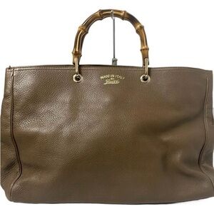 Gucci Dark Brown Leather Briefcase with Bamboo Handle